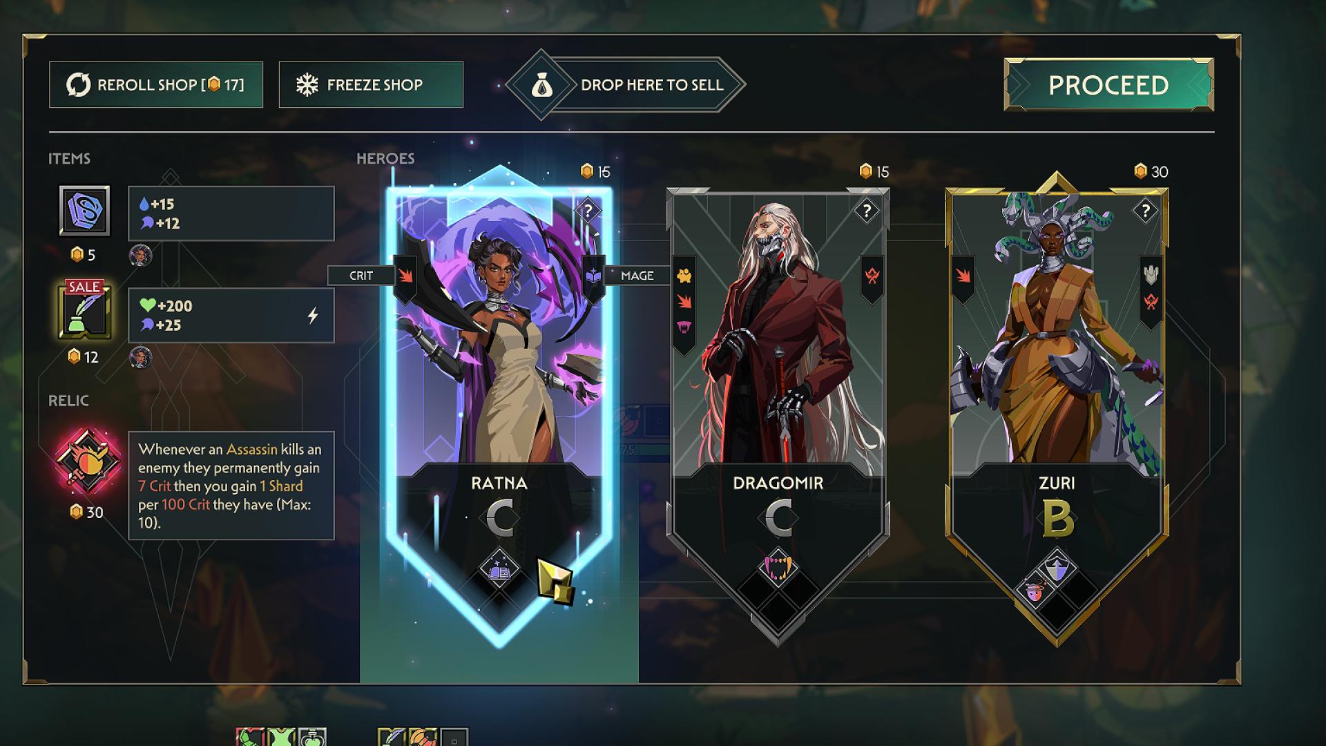 Choosing a hero at the start of a run in Guildrun